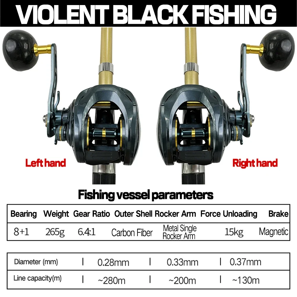 Low Profile Baitcasting Reel 15KG Max Drag 8+1 Bearings Carbon Fiber Frame Freshwater Saltwater Fishing Reels Seawater Resistant