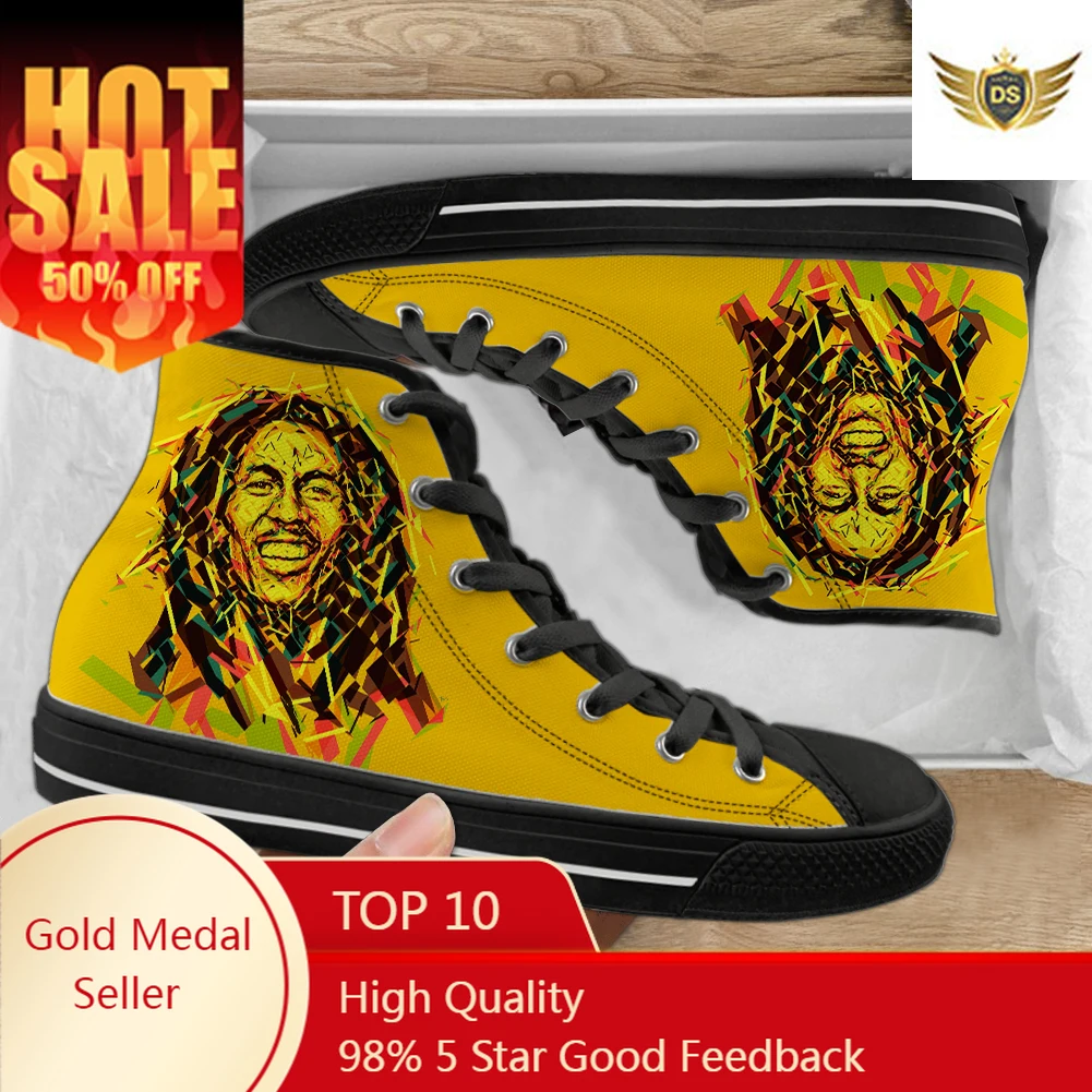 Jamaica Reggae Muziek Hoge Top Licht Ademende Sneakers 3d Print Bobby Mannen Vrouwen Sport Canvas Gevulkaniseerde Schoenen Cadeau