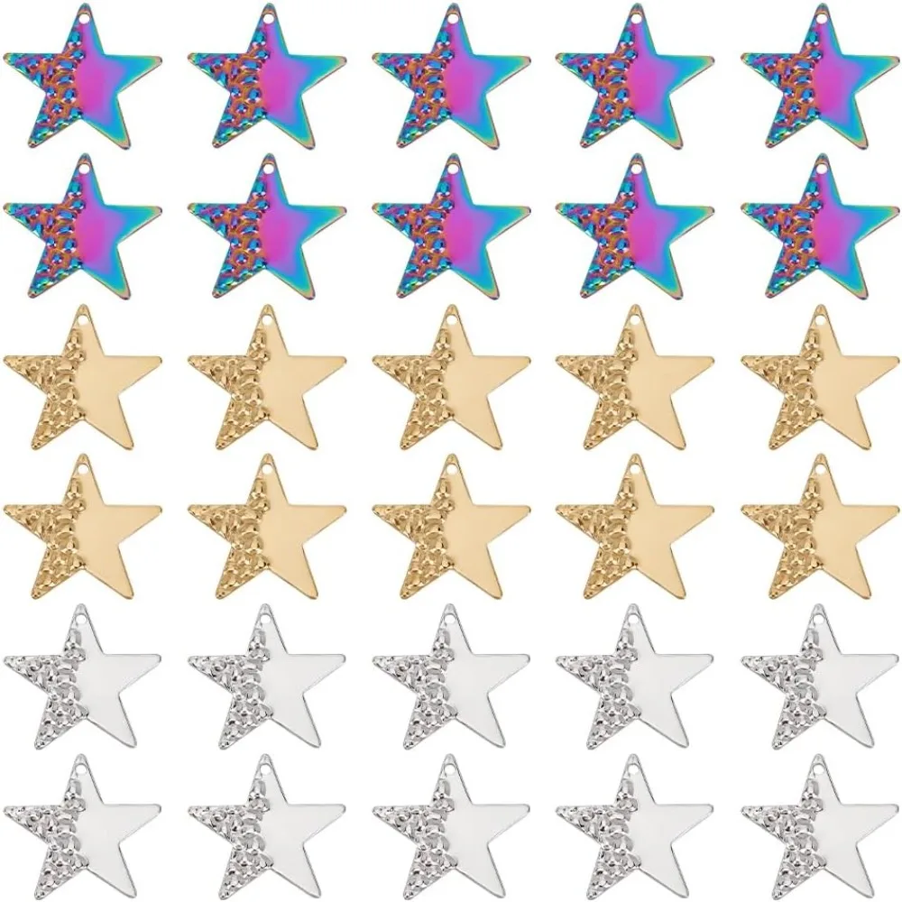 

36 pcs 3 Colors Star Charms 304 Stainless Steel Charms Five-Pointed Star Pendants Metal Charms Ion Plating(IP) Lovely Pendants
