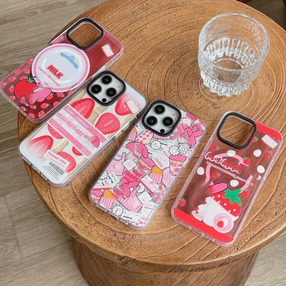 

Creative Strawberry Rabbit MagSafe Transparent Border Phone Case Cover for IPhone 13 14 15 Pro Max Case for IPhone 15 Pro Max
