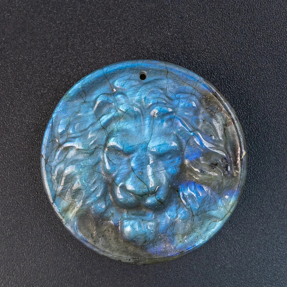 

Genuine Natural Labradorite Component 38X38X9MM Golden Blue Flash Carved Lion Head Pendant for Jewelry Making Diy Necklace