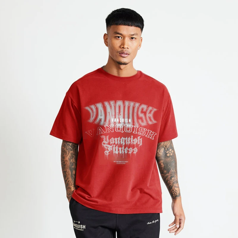 Sports new red loose short sleeve T-shirt men's top cotton round neck Fashion casual street wear trend men's wear