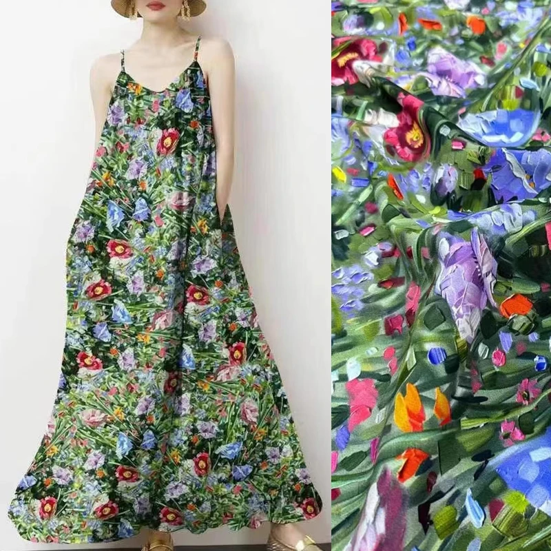 Tela crepé de Chine de seda con estampado Floral, 140CM de ancho, 18MM, para coser, elástico, suave, cómodo, vestido, camisa, pijama, pantalones R2362