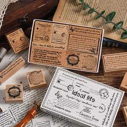 Yoofun 8pcs/pack Retro English Phrase Wooden Stamp Set Junk Journal DIY Scrapbooking Vintage Creative Decor Standard Stamp