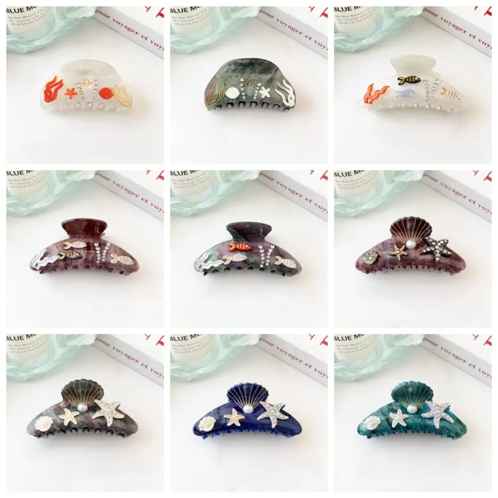 スイートスターフィッシュオーシャンシェルヘアグラブヘアクリップシャーククリップラインストーンヘアクローヘッドウェアジオメトリーアクリルシャーククリップガールズ