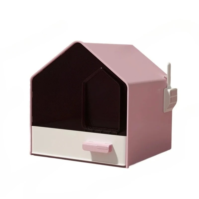 

Durable Front-entry Cat Litter Box with Drawer Fully Enclosed House Shape Cats Toilet Anti-splash Sand Kittens Bedpans