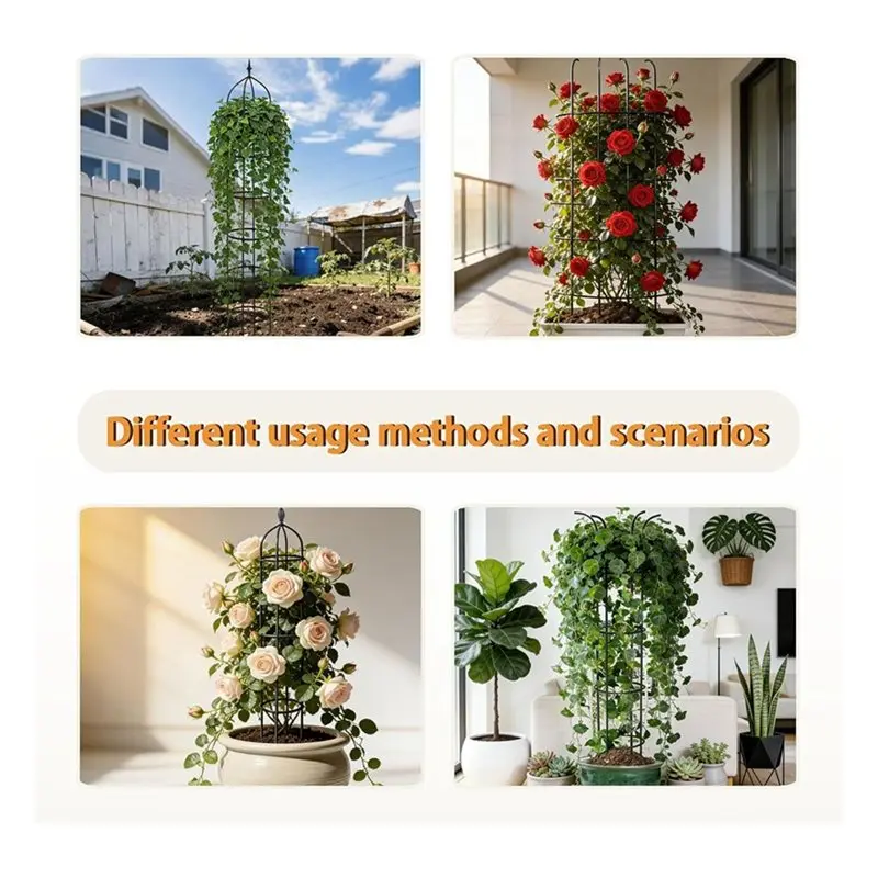 

B17B Adjustable 6FT Metal Garden Obelisk Trellis For Climbing Plants Outdoor With 3 Decorative Top Pieces