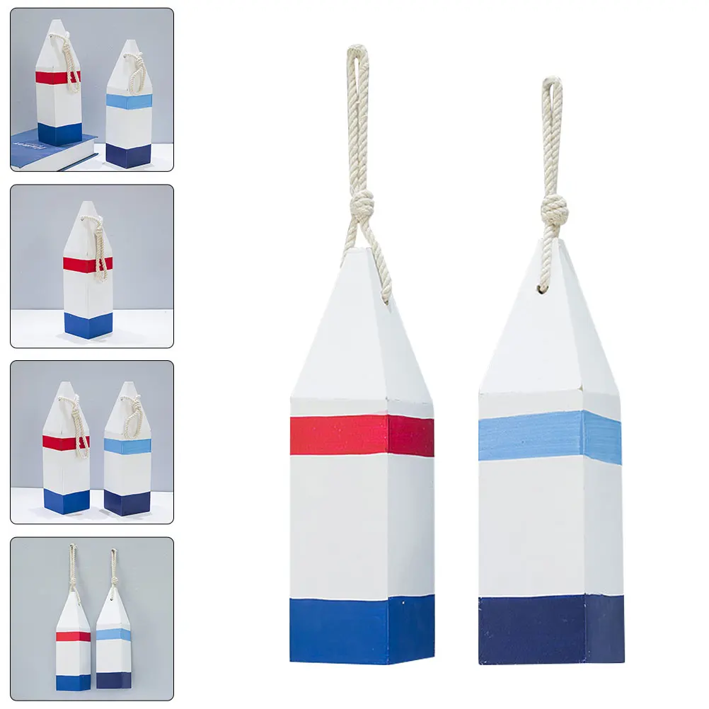 

2pcs Mediterranean Style Wooden Buoy Shape Pendant Retro Nautical Wall Hanging Decoration For Home Shop Wedding Wood Buoy