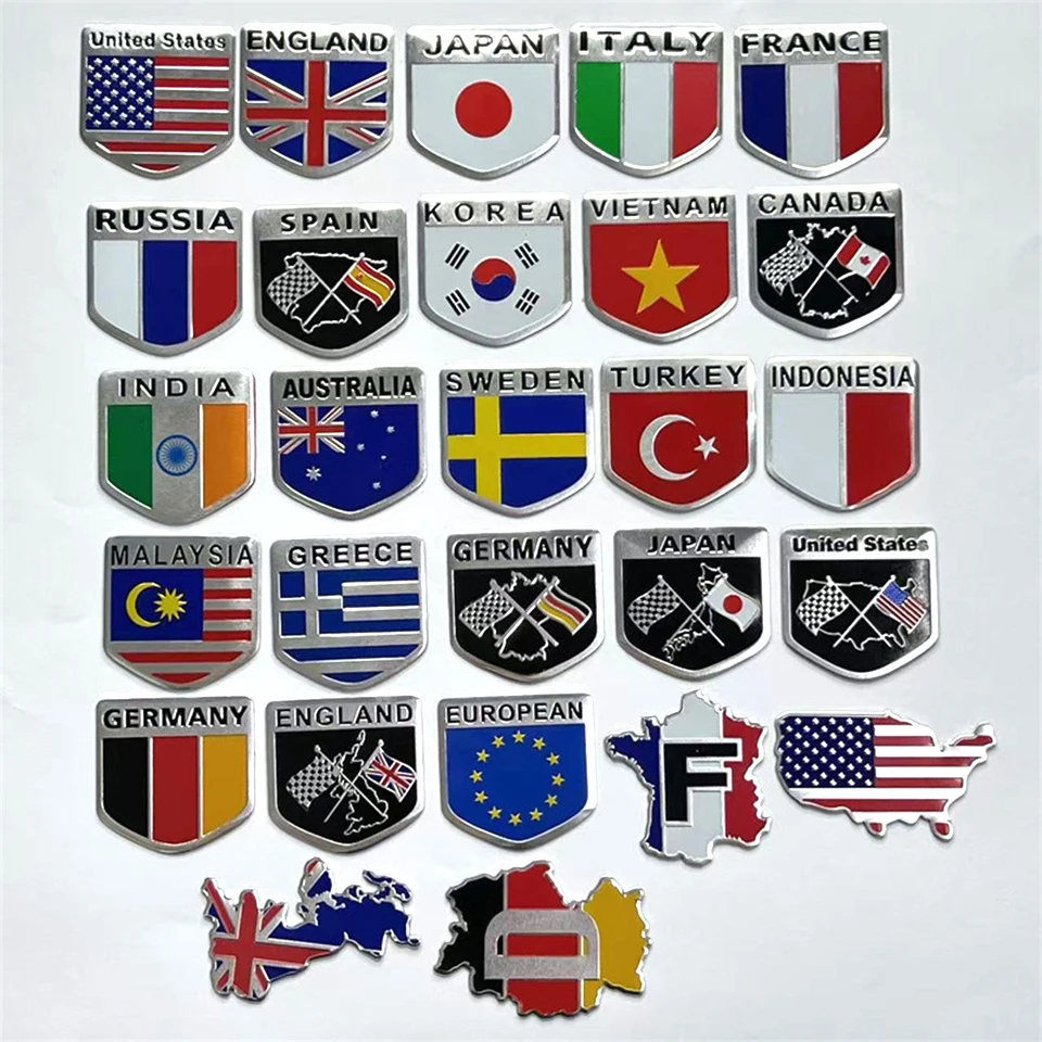 

International Patriotic Car Badges - 3D Aluminum Alloy Flag Emblem for ES British Italy US France,Auto Body Flag Sticker CB-43-3