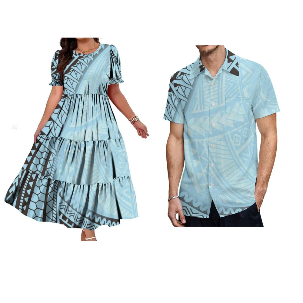 جزر هاواي جولة الرقبة مطاطا كم كعكة اللباس البولينيزية المرأة اللباس عارضة الرجال قميص حزب مهرجان اللباس #2