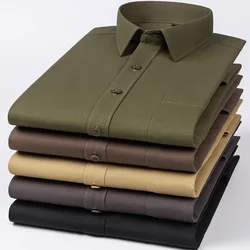 Camisas de algodón de manga larga con un solo bolsillo para hombre, camisa de negocios informal inteligente, camisa de ajuste regular, ropa negra vintage de diseñador