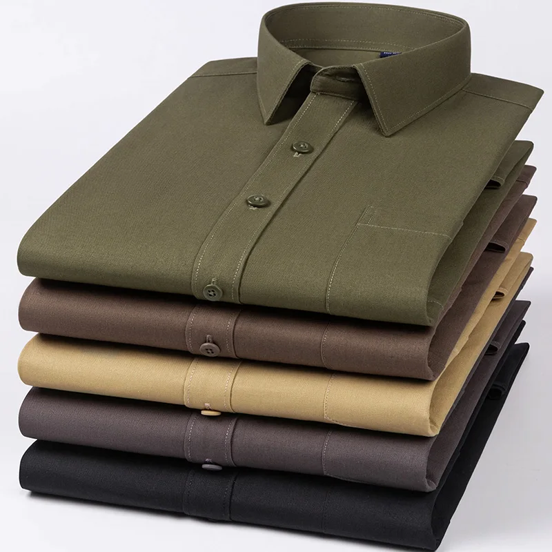 Luxury Cotton Single Pocket Long-Sleeve Shirts for Men Smart Casual Business Regular Fit Shirt Designer Vintage Black Clothes