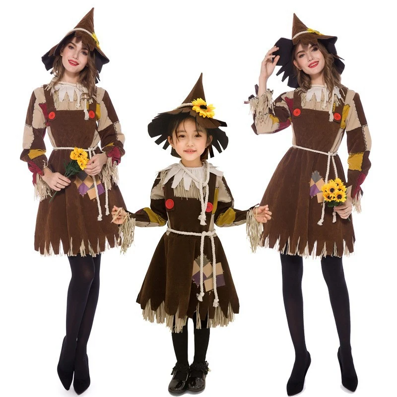 Disfraz de Halloween del Mago de Oz para Adultos y Niños, Disfraz de Espantapájaros, Disfraz de Bruja, Marioneta de Hombre Salvaje, Disfraz para Padres e Hijos