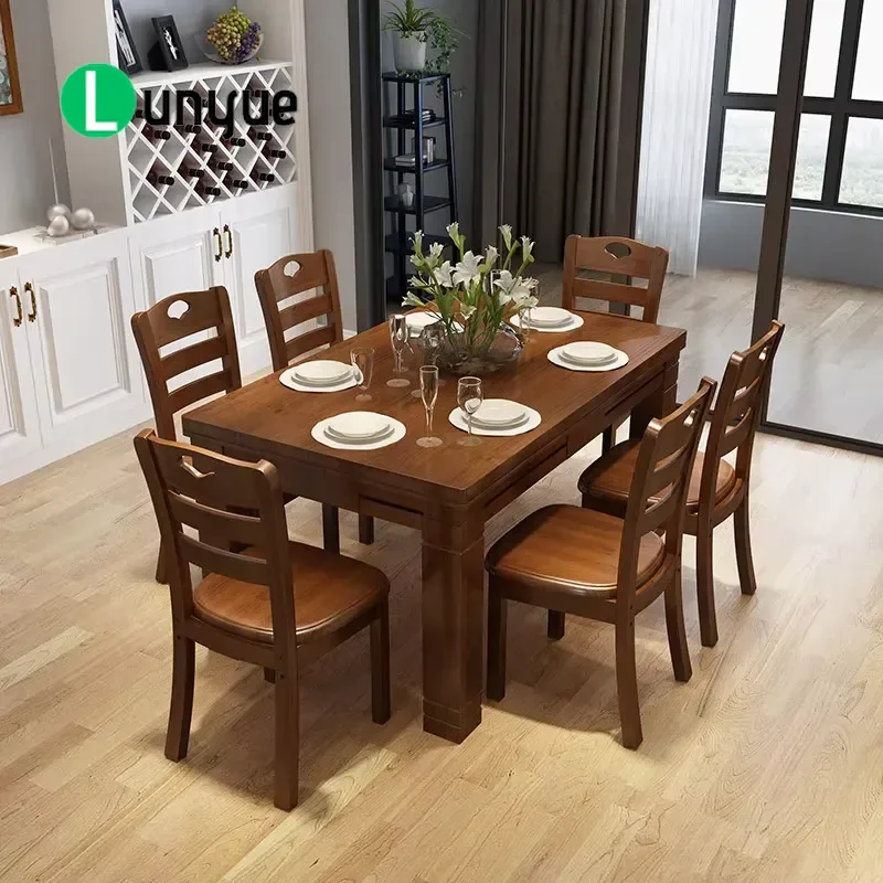 European Solid Wood Luxury Dining Table and Chair Set Modern Design 6 Piece Kitchen Furniture Durable Elegant Home Decor