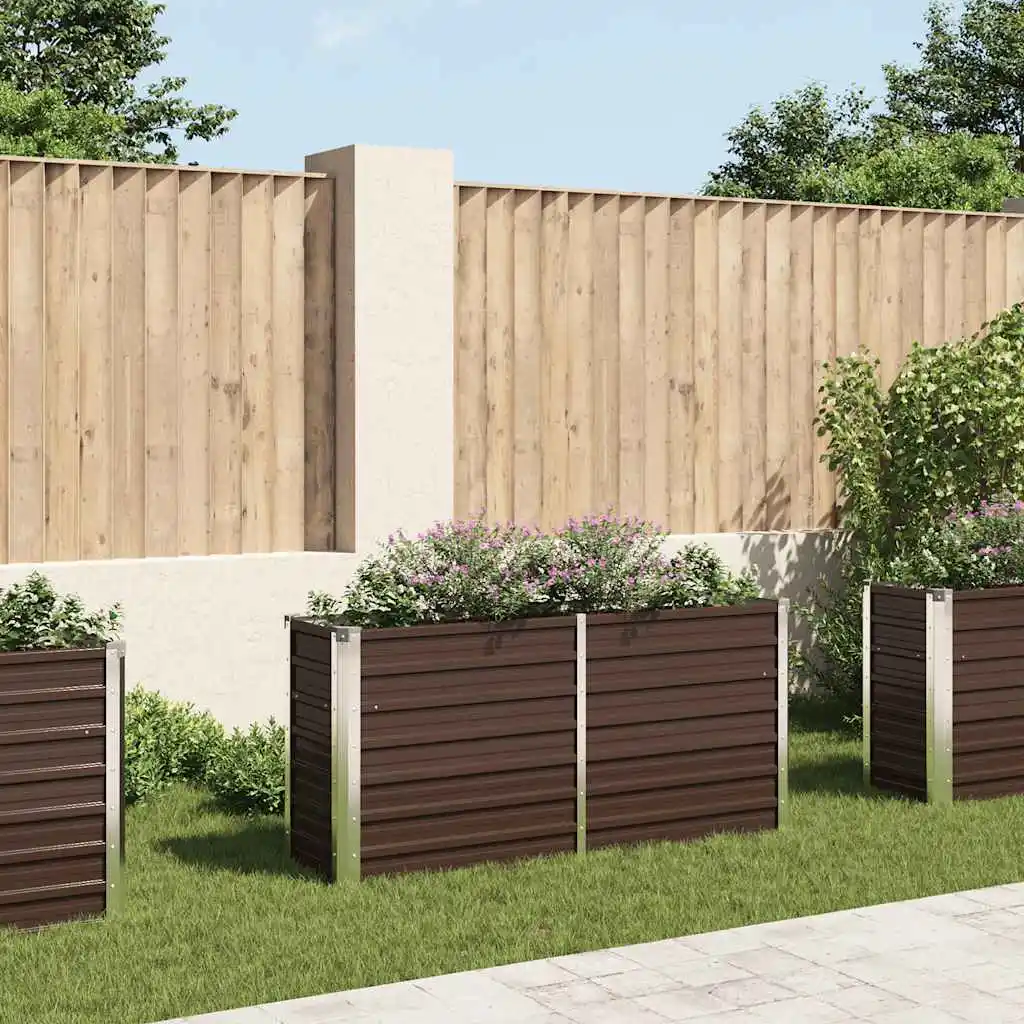 Hochbeet-Gartenbett, braun, 160 x 40 x 77 cm, aus verzinktem Stahl, Außendekoration, Anbautöpfe, Gartendekoration
