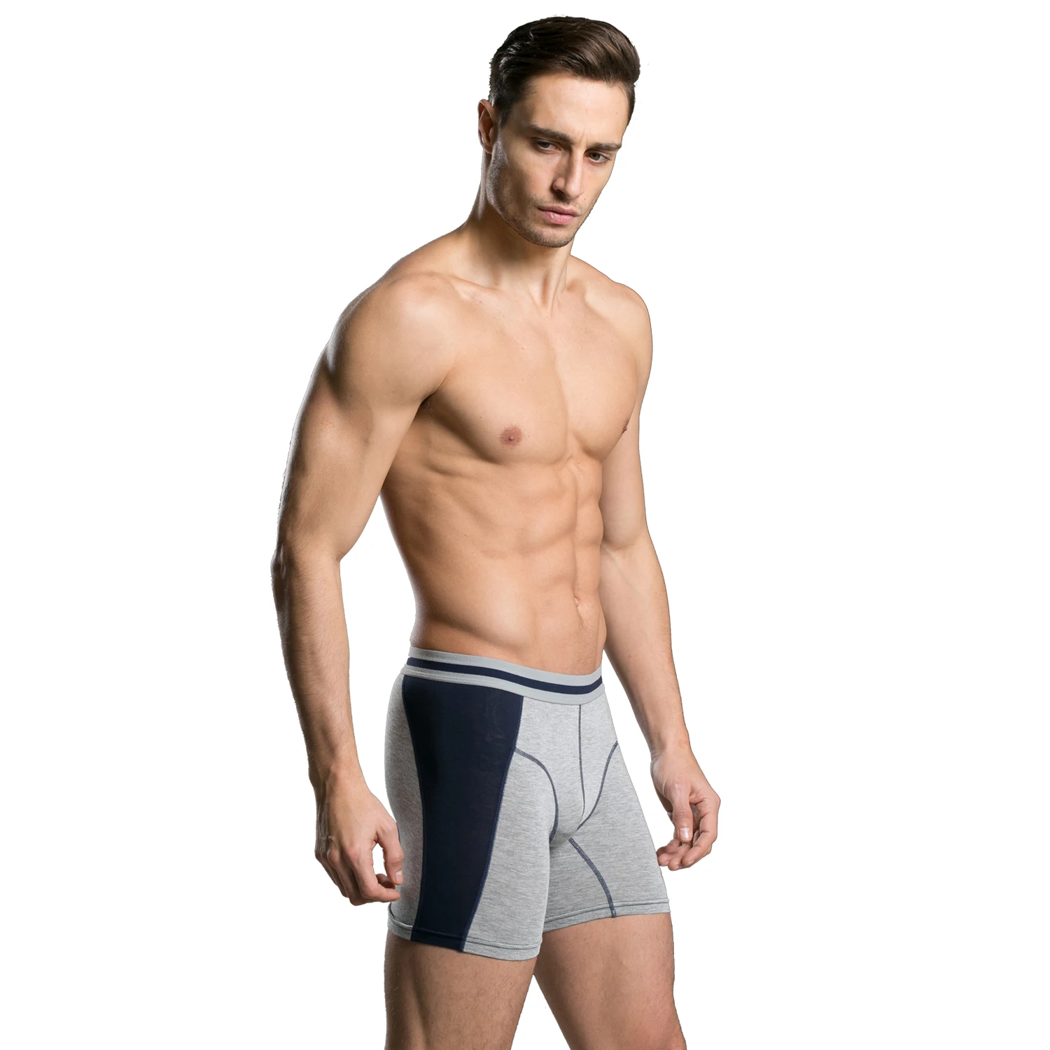 Men's Anti-Chafing Sports Boxer Briefs V-Shaped Front Pouch Moisture Wicking Quick Dry Butt Lift Reinforced Hem No Roll