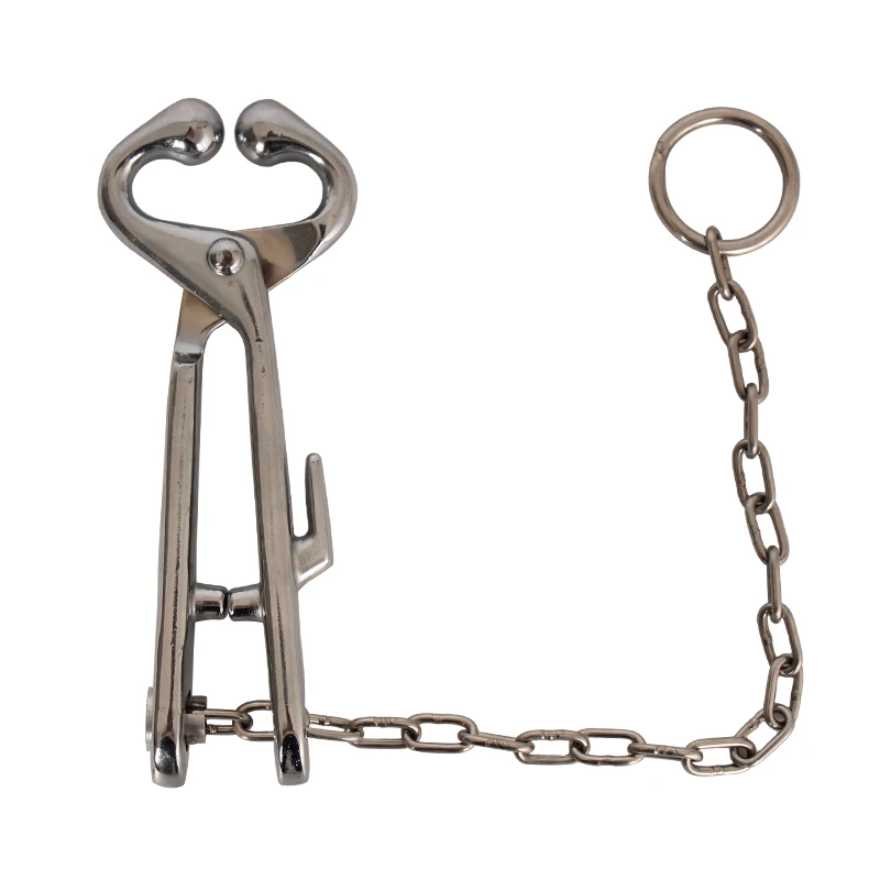 Chuangpu Stainless Steel Cow Nose Tongs, Bull-Holder with Chain, Goat Nose Clamp