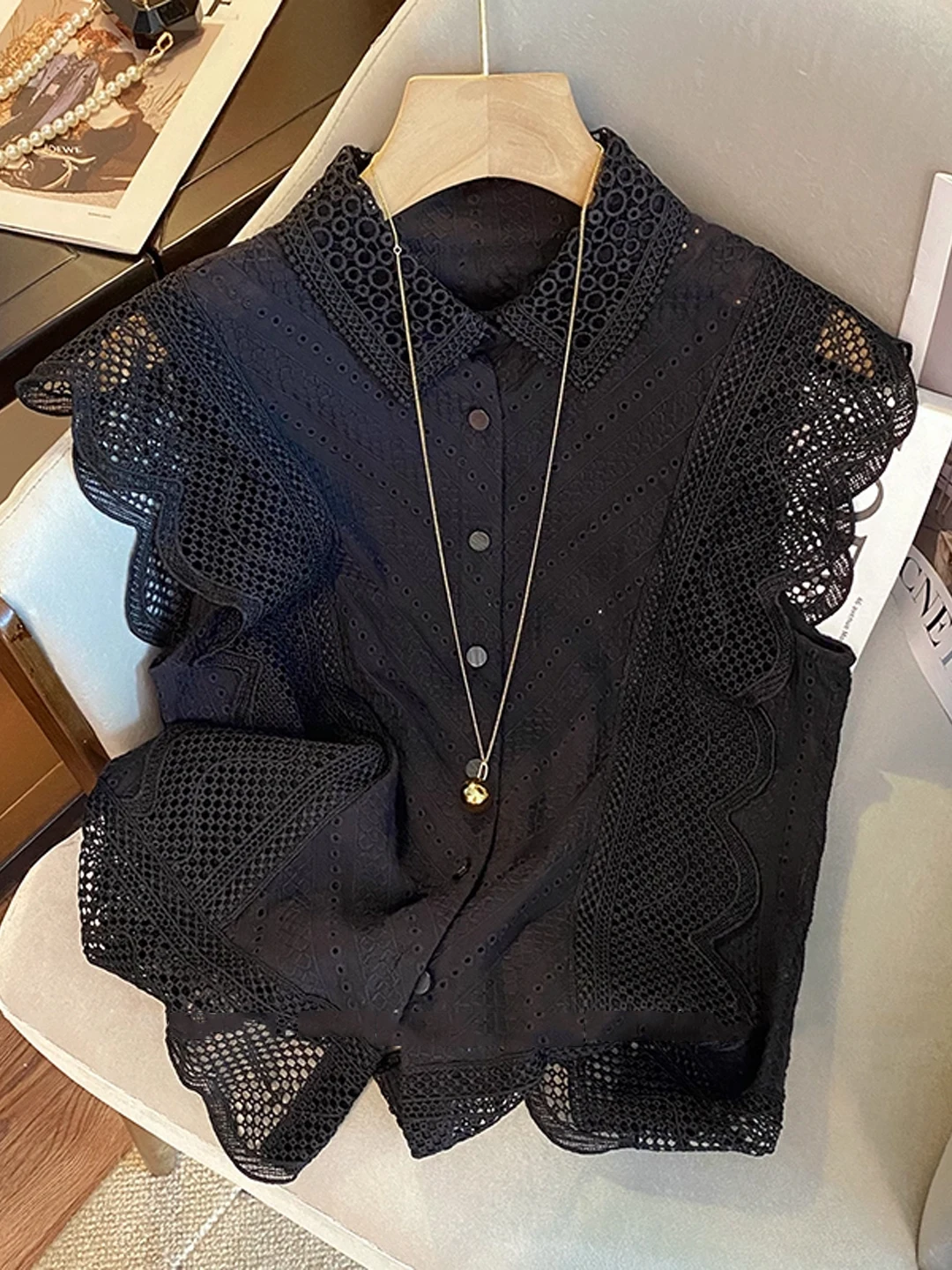 

Кардиган женский летний из кружева с вырезами, свободного кроя, на пуговицах, в корейском стиле, высокого класса