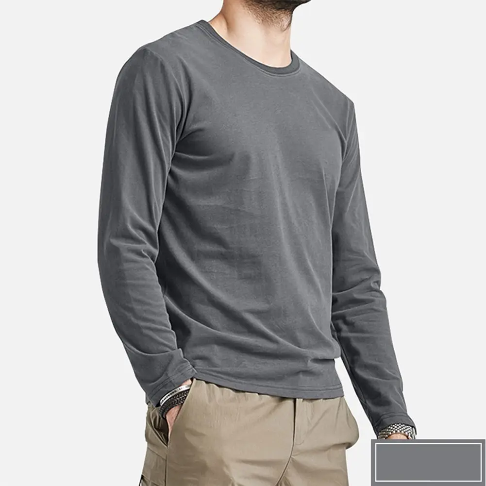 Black Men Long Sleeve T-Shirt Slight Stretch Fabric Vacation Top Casual Wear O Neck Style Regular Clothing Length