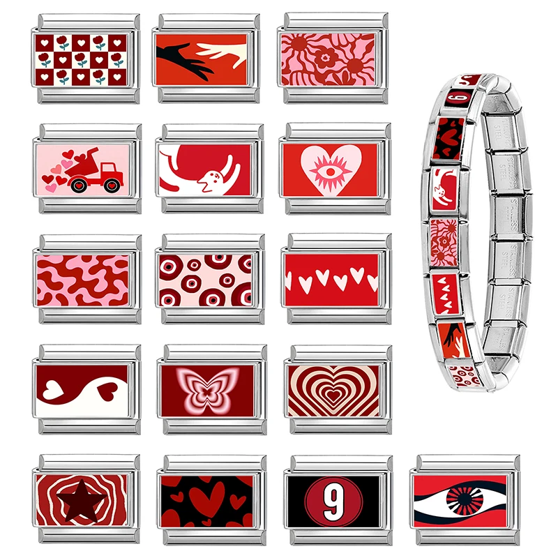 Y2K الأحمر القلب فراشة 9 نجمة العين القط الإيطالية سحر الروابط صالح 9 مللي متر الفولاذ المقاوم للصدأ النساء سوار DIY بها بنفسك صنع المجوهرات الهدايا