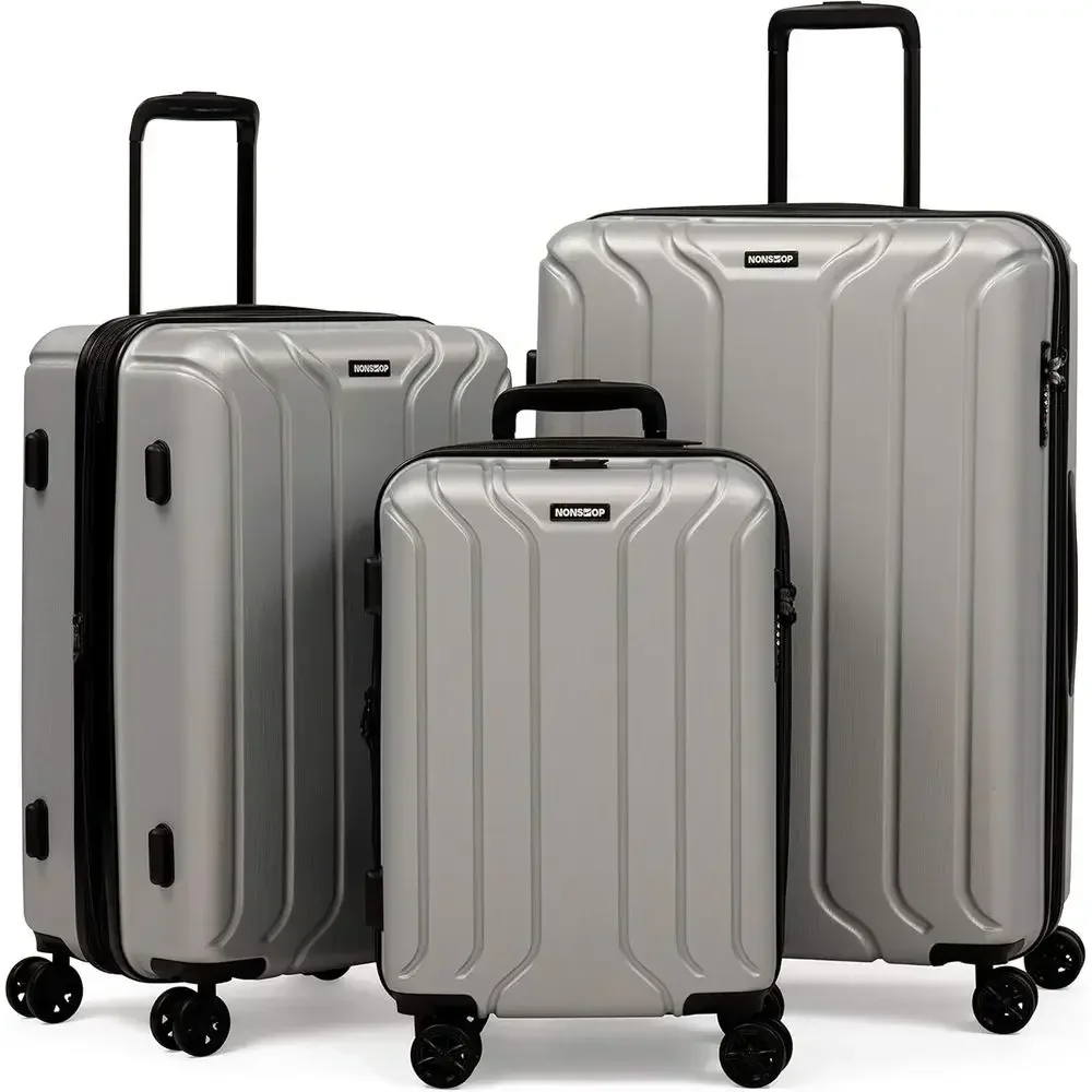 Expandable Spinner Luggage Set with Hard Shell, TSA Lock, USB Ports - Silver (3 Sizes: 20/24/28)