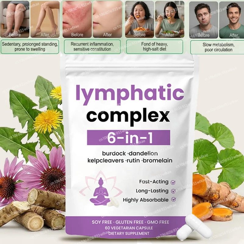 

Lymphatic Supplements with Dandelion, Burdock Root for Eliminate Bloating ,Smooth&Firm Skin and Improve Circulation