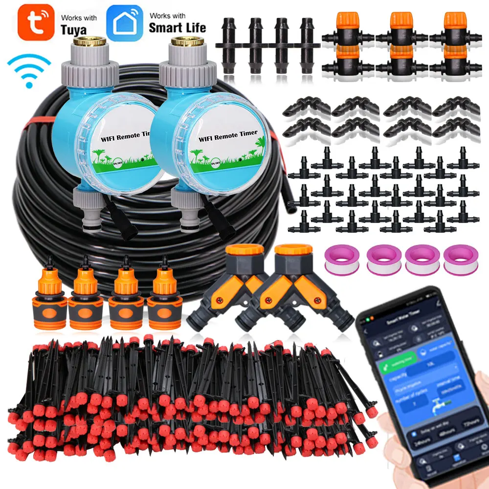 10-60M Garden Automatic Watering System Smart 4/7mm Hose Tuya Wifi Compatible Timer Irrigation Kit for Greenhouse Home Pot Drip