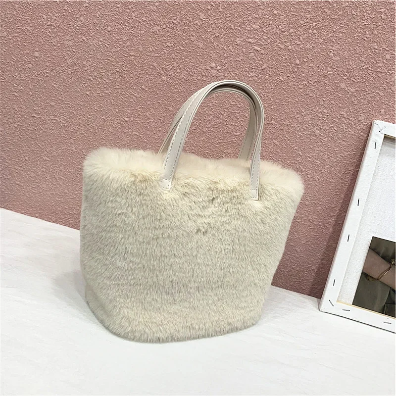 Faux Fur Bags for Women Luxury Designer Ladies Furry Handbags Winter Plush Female Shoulder Bag Small Tote Bag Clutch Solid Color