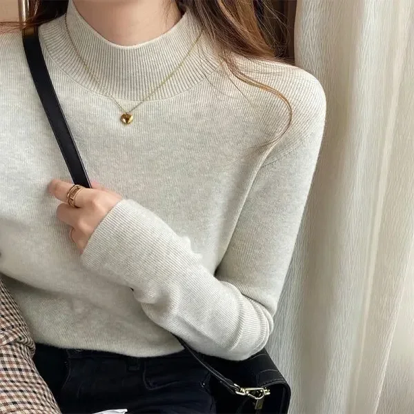 

2024 autumn and winter explosive thickened knitwear women's new half high neck all with foreign style long sleeve with slim top