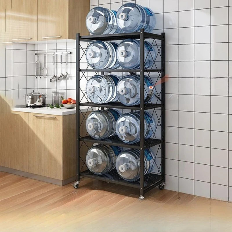 

Household Shelf Household Floor Storage Rack Kitchen Multi-layer Carbon Steel Folding Storage Rack Shelf
