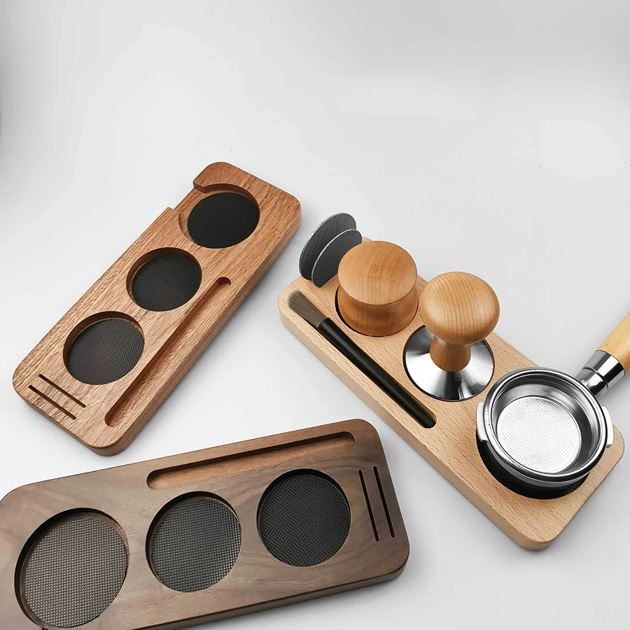 Coffee Tamper Mat Station Stand Portafilter Holder Support Base Rack Walnut Wood For 51MM 53MM 58MM Espresso Accessories Barista