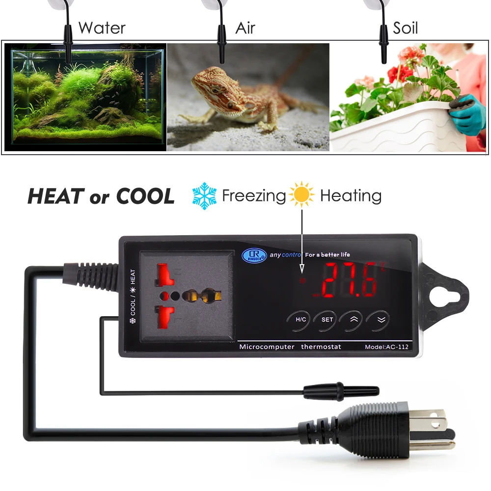 Reptile Terrarium Thermostat Controller LED Temperature Sensor Digital Outlet Thermostat Suction Cup Terrarium Tank Accessories