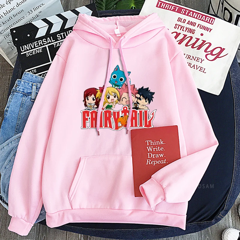 Sweat à Capuche Fairy Tail 3D – Natsu, Lucy & Anime Japonais, Pull Oversize Unisexe Homme Femme Garçon Fille Gris