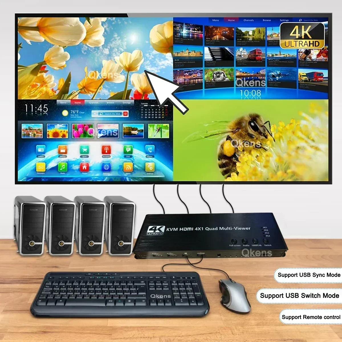 Imagem -05 - Hdmi Multi-viewer 4x1 Kvm Quad Multiviewer Suporte Switch Seamless pc Laptop Share Mouse e Teclado 1080p 4k