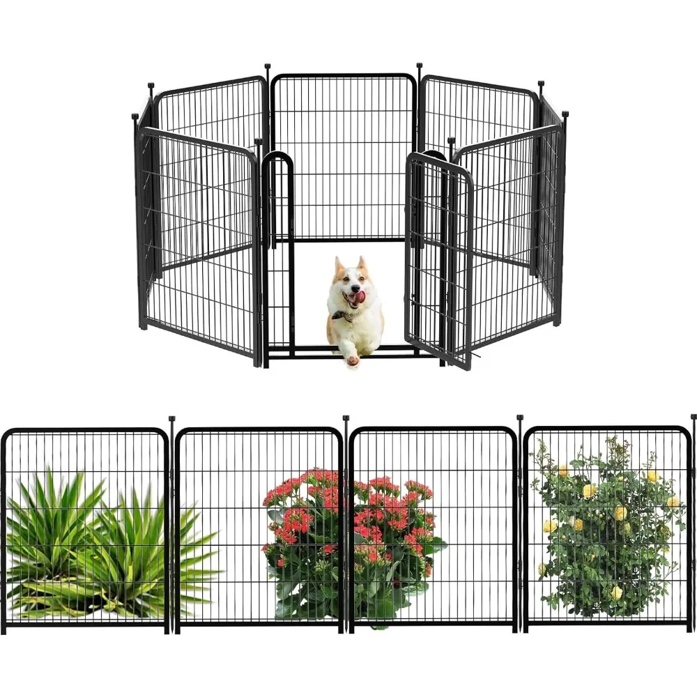 36in(H) Garden Fence Panels, Wide Gate Low Threshold, Dog Fence Outdoor for Yard.8 Panels Total 18Ft(L) Animal Barrier Fence