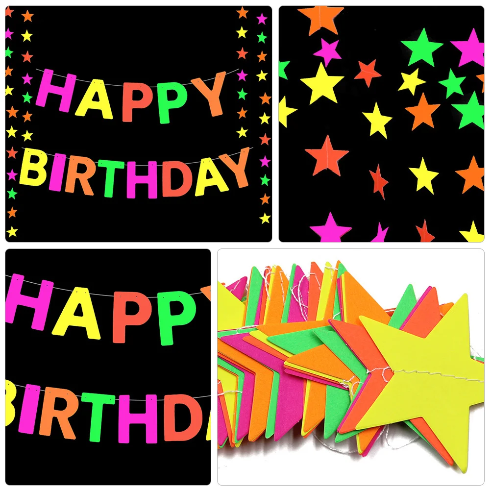 

Glow In The Dark Party Supplies Fluorescent Birthday Banners Colorful Paper Bunting Hanging Decor For Carnival Holiday