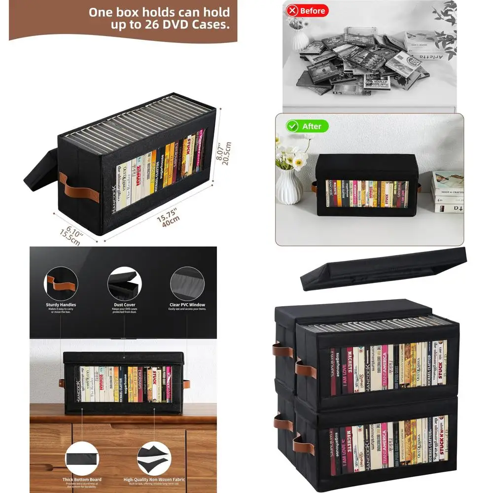 

Негабаритный ящик для хранения на 104 DVD с прозрачным окном, пыленепроницаемый органайзер с крышкой и ручками для компакт-дисков и глаз Blu — 15,75x6,10