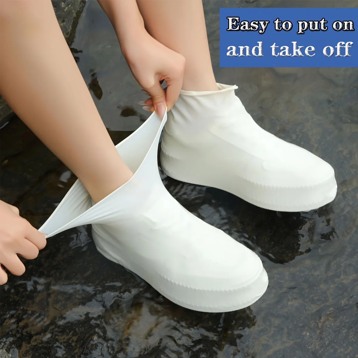 1 Pair Latex Rain Boots Waterproof Shoe Cover White, Rain Shoe Cover, All Day Comfortable Elastic Fit, Unisex Shoe Cover