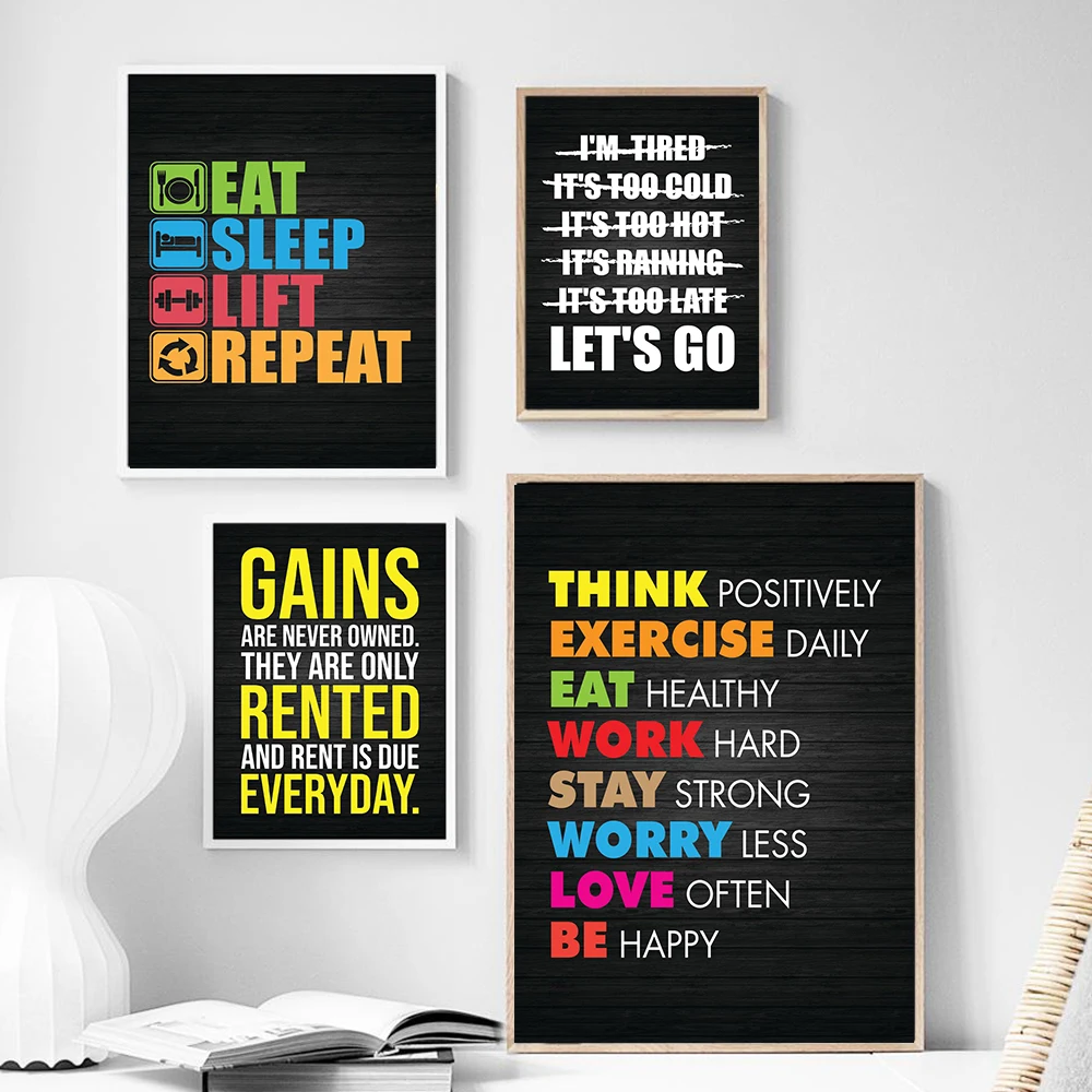 Office Decor Exercise Motivational Quote Wall Art Poster Inspiring Words Canvas Painting Pictures Gym Fitness Room Decoration