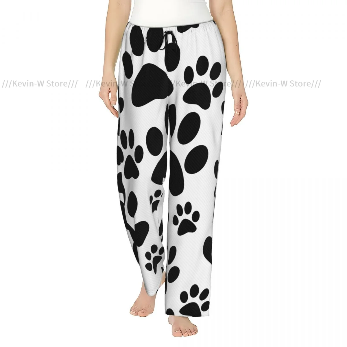 

Women Cozy Flannel Lounge Pants Soft Black Dog Paw Prints Sleep Bottoms for Winter Homewear