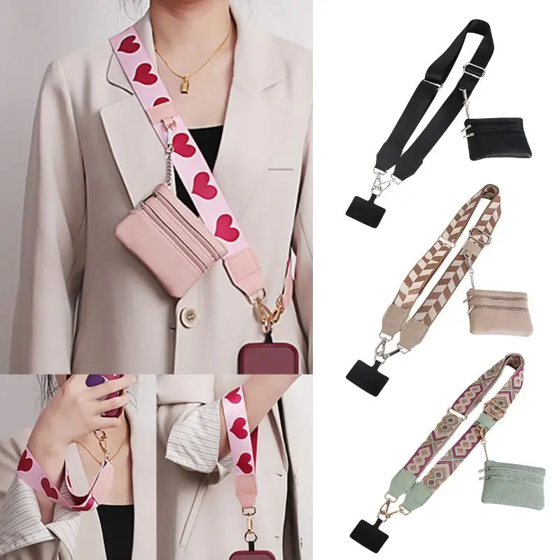 Mobile Phone Strap With Zipper Portable Anti-loss Bag Strap Ladies Detachable Shoulder Lanyard With Wallet Crossbody Bag Belt