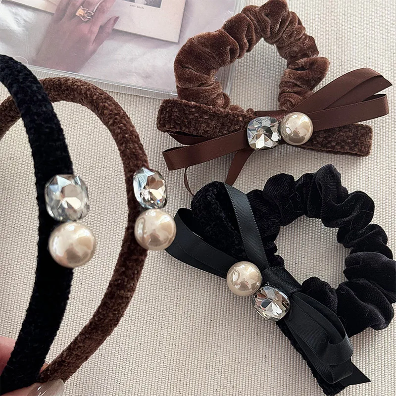 Pearl Rhinestone Fluffy Hair Band New Autumn Winter Hair Pressing Headband High-Grade Versatile Fashion go out hair accessories