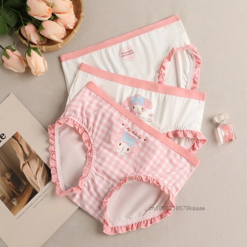 Sanrio My Melody Cute Sweet Y2k Girl Ruffle Design Briefs Kawaii Cartoon Print Underpants Japanese Style Harajuku Fashion Panty