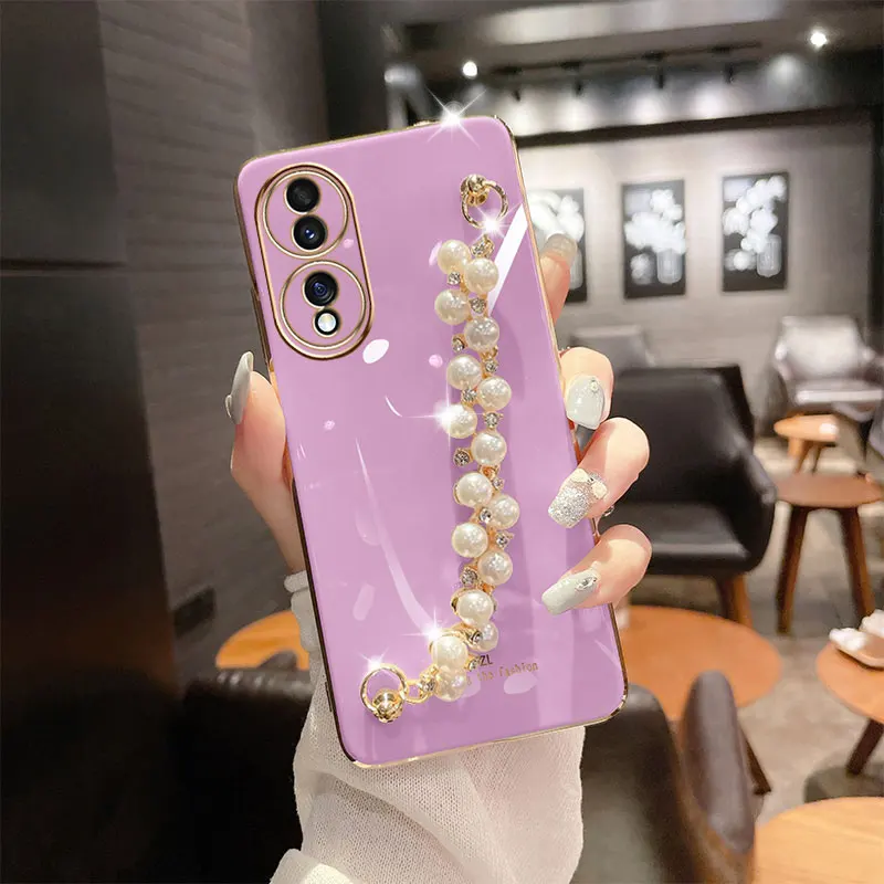 Luxury Plating Pearl bracelet Anti-fall Case for Honor 70 Phone case For Honor 70 X8 X9 X6 X7 50 Lite 80 SE PRO Sexy Soft Cover