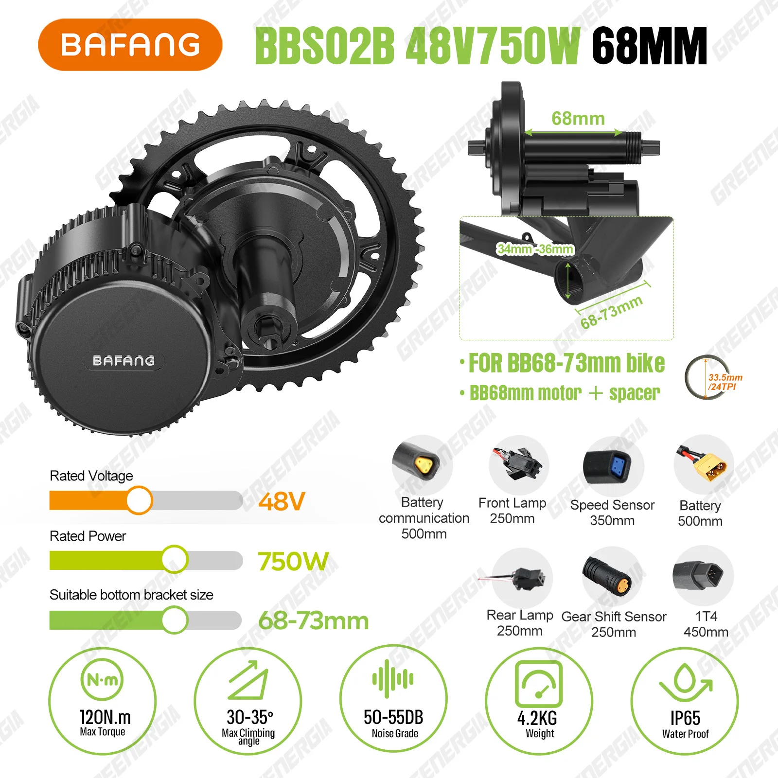 Bafang 48 فولت 750 واط BBS02B دراجة كهربائية تحويل أطقم 8fun M315 منتصف محرك دراجة نارية صالح لمحرك BB حجم 68 مللي متر-73 مللي متر/100 مللي متر