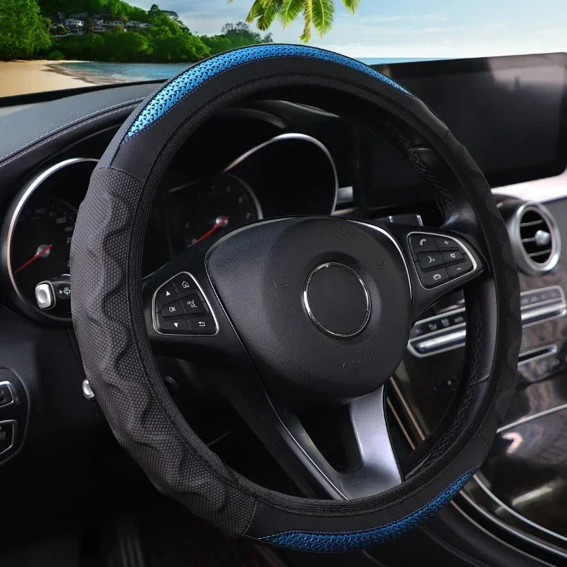 Silicone Stereo Leather Carbon Fiber Car without Inner Ring Steering Wheel Cover Car Accessories Suitable for 14.5-15INCH