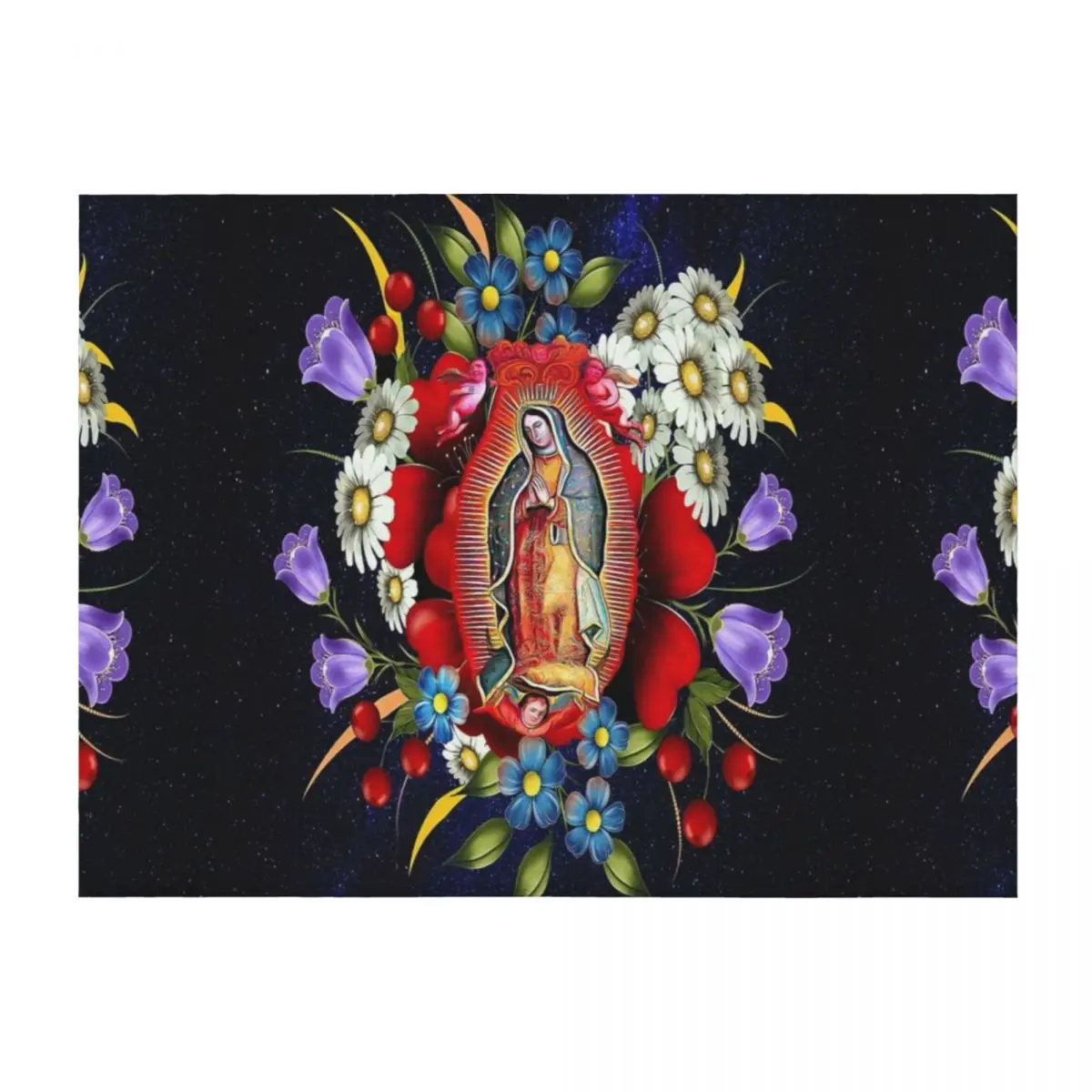 

Our Lady of Guadalupe Mexican Virgin Mary Mexico Flowers Tilma Throw Blanket Sleeping Bag Camping Custom Nap Blankets