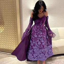 Customized Jiayigong Purple Bell Sleeves Evening Dresses Women Saudi Arabia Ankle Length Wedding Chiffon Guest Elegant Formal Pa