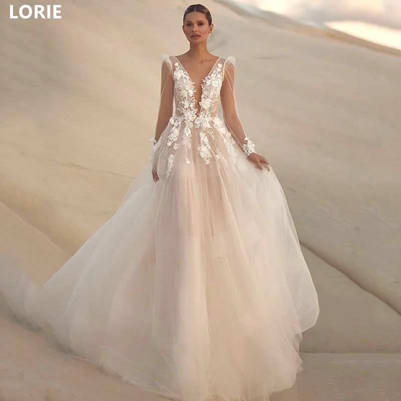 

LORIE A-line Wedding Dress Appliques Vestidos de novia Vintage Lace V-Neck Bridal Gown Backless Wedding Gowns Customized 2024