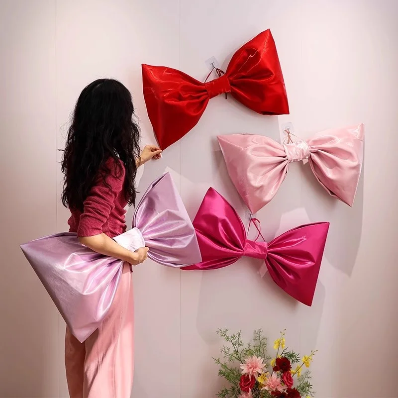 

Wedding Atmosphere Decoration Bowknot Extra Large Giant Red Velvet Window Display Background Wall Art Wedding Room Decoration